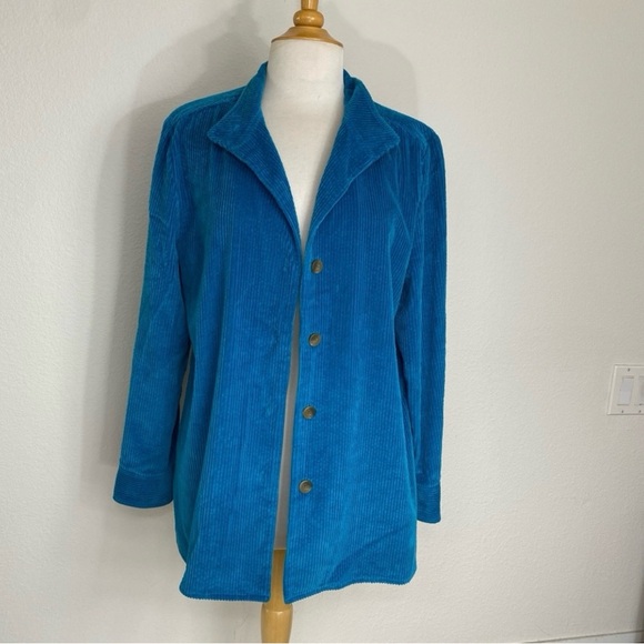 Chadwicks Cerulean Blue Corduroy Button Down Shirt Jacket Shacket Size Large - Picture 1 of 15